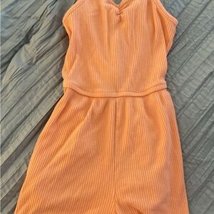 Orange Sleeveless Ribbed Jumpsuit
